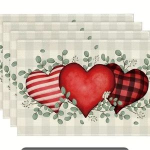 4pcs Valentines Day Placemats red pink heart love Buffalo Plaid decor for table